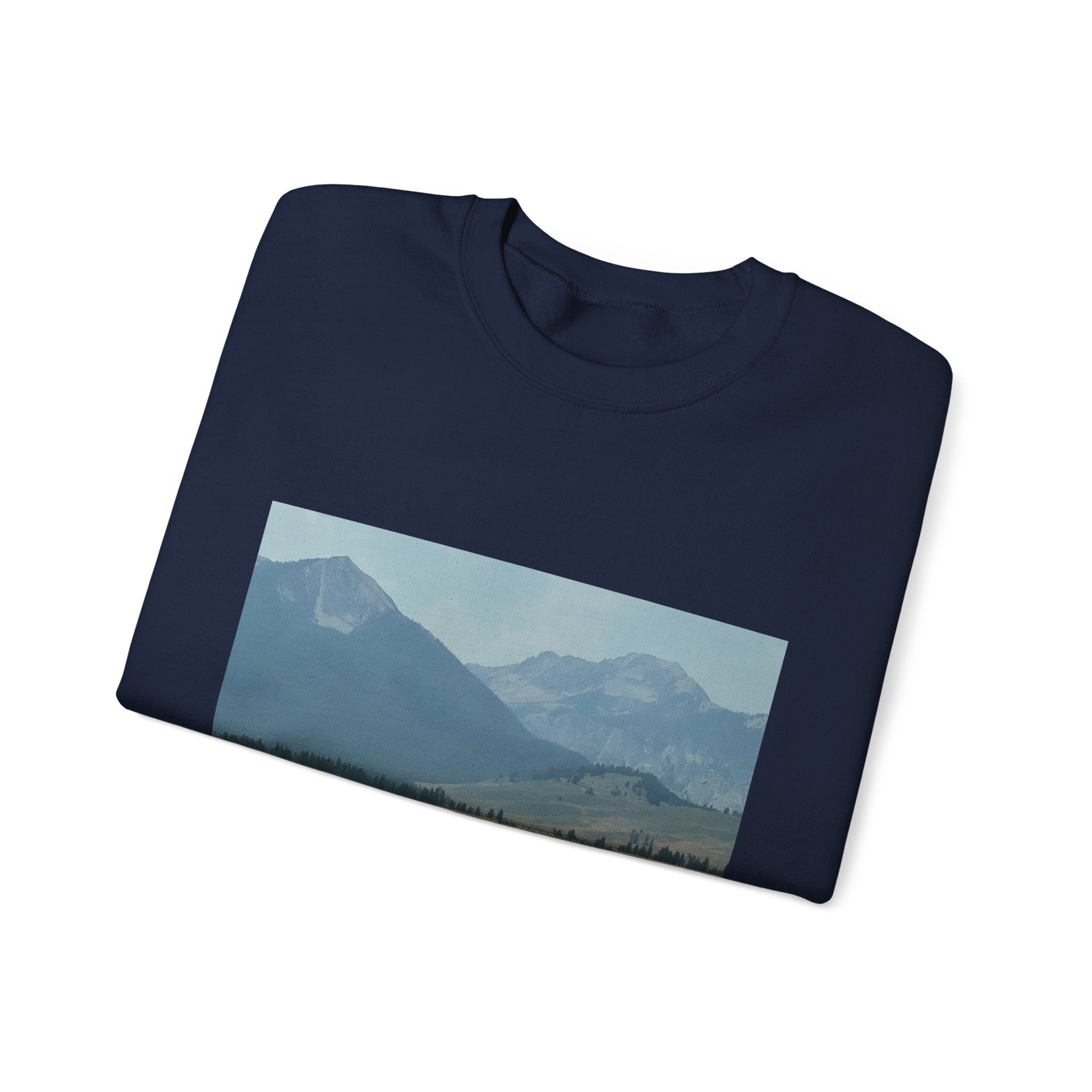 Crewneck Sweatshirt — 'Wear the Wild' Mountain Landscape Cozy Outdoor Pullover