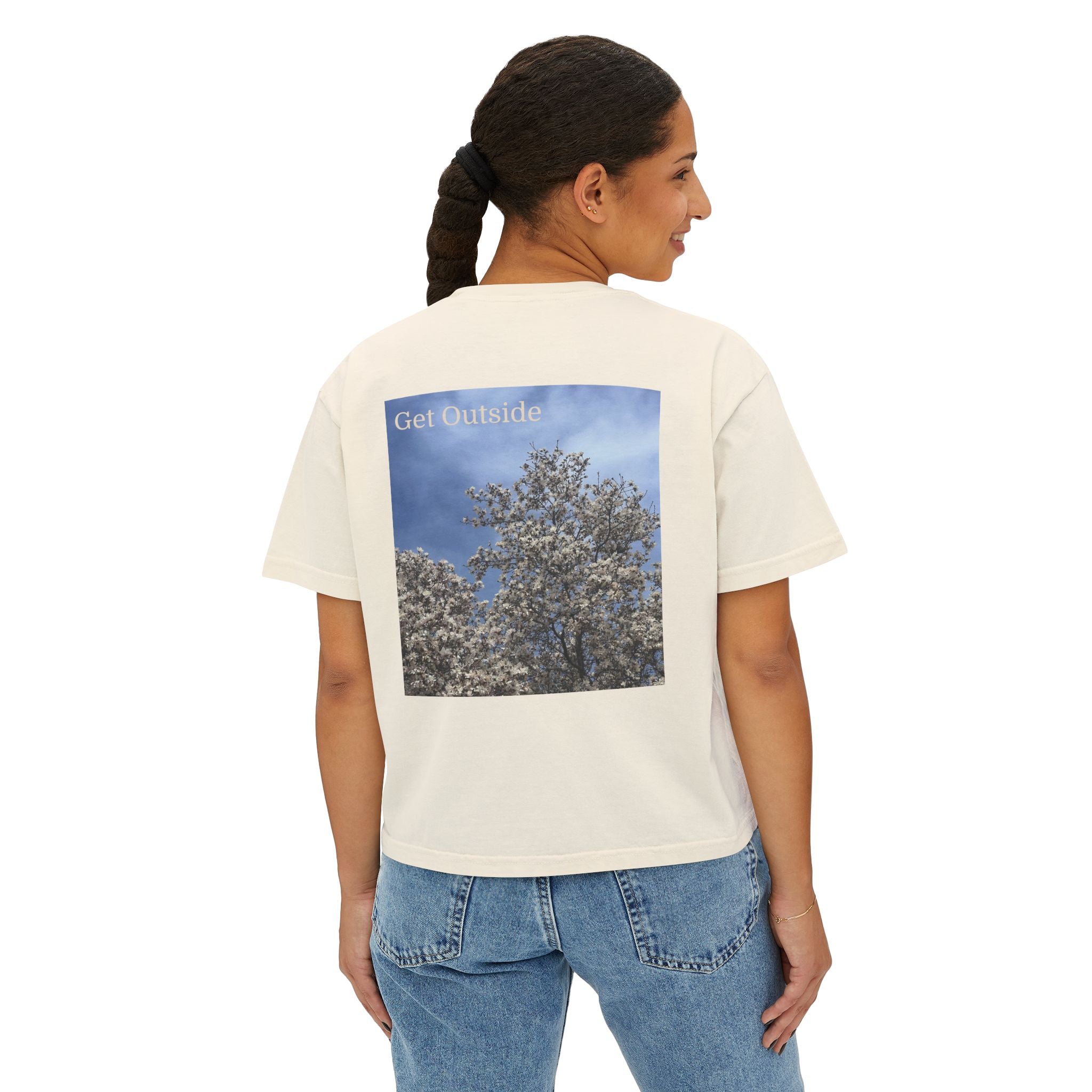Get Outside Floral Boxy Tee — Women's Cropped Nature Graphic T-Shirt