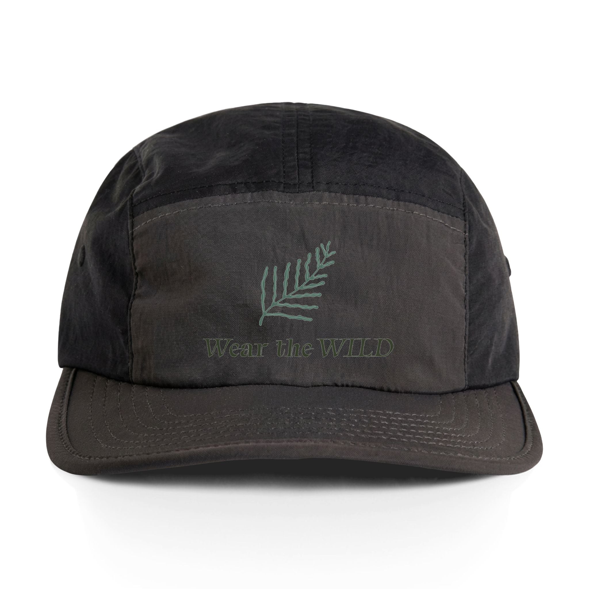 Wear the WILD Two-Tone Nylon Cap — Outdoor Adventure Hat with Leaf Embroidery
