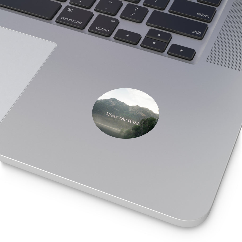 Round Vinyl Sticker — "Wear the Wild" Mountain Nature Décor