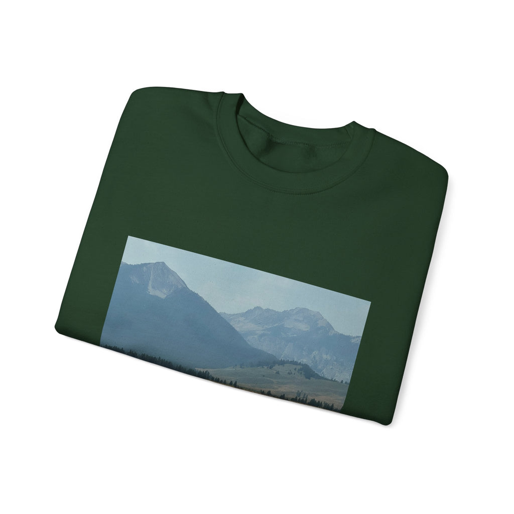 Crewneck Sweatshirt — 'Wear the Wild' Mountain Landscape Cozy Outdoor Pullover