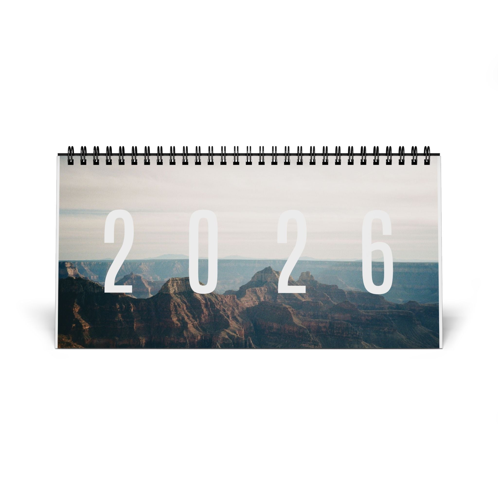 2026 Scenic Desktop Calendar — Mountain & Forest Grid Planner