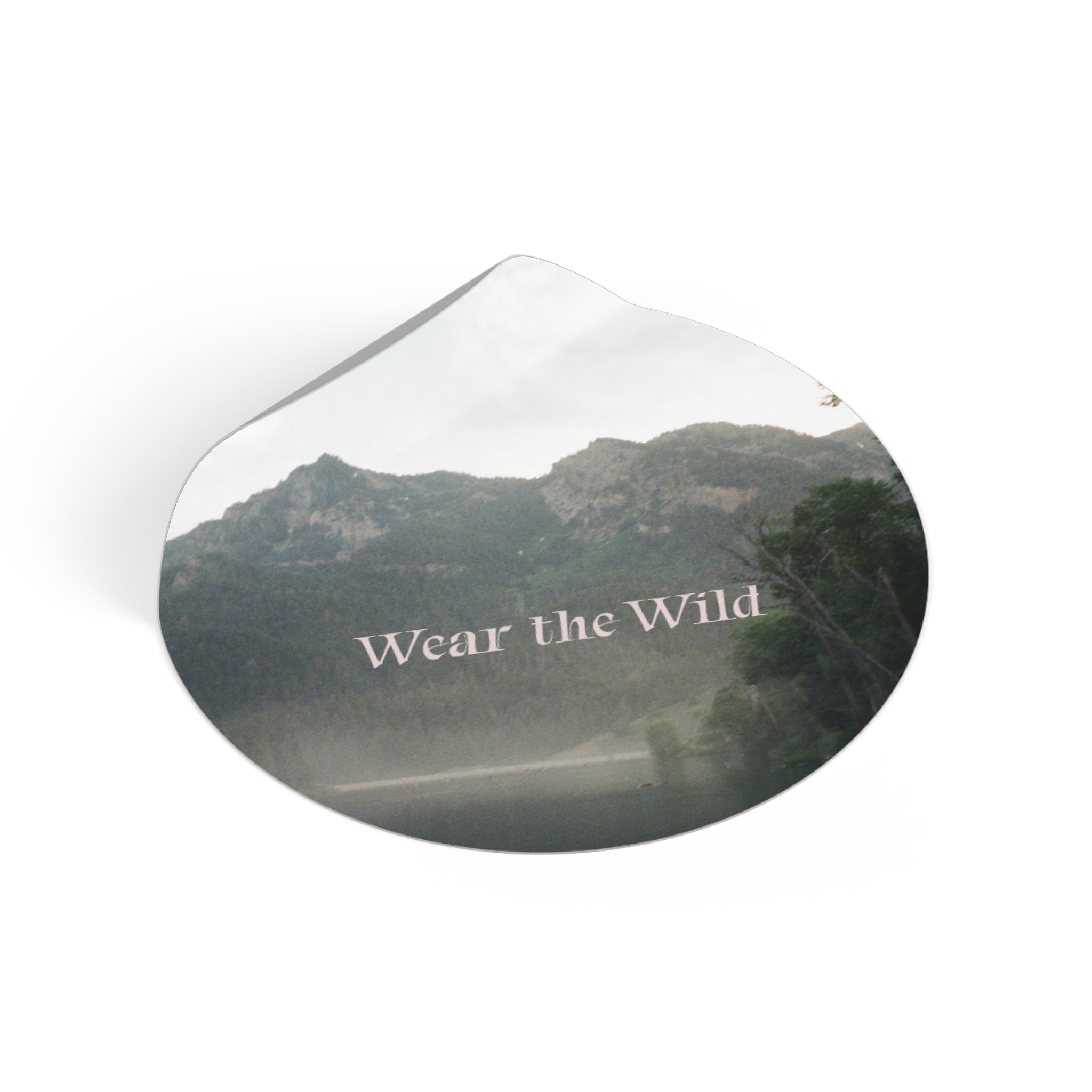 Round Vinyl Sticker — "Wear the Wild" Mountain Nature Décor