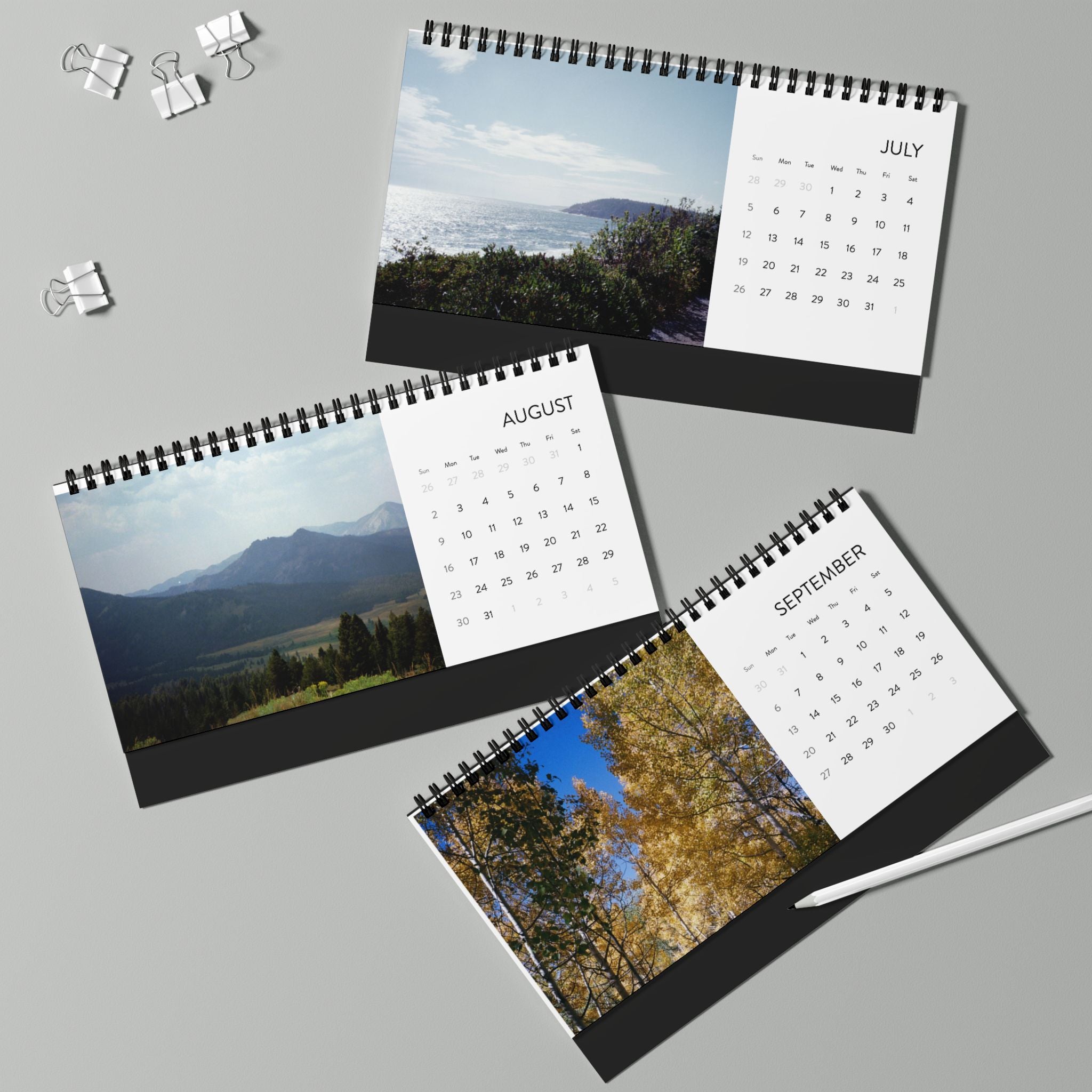 2026 Scenic Desktop Calendar — Mountain & Forest Grid Planner
