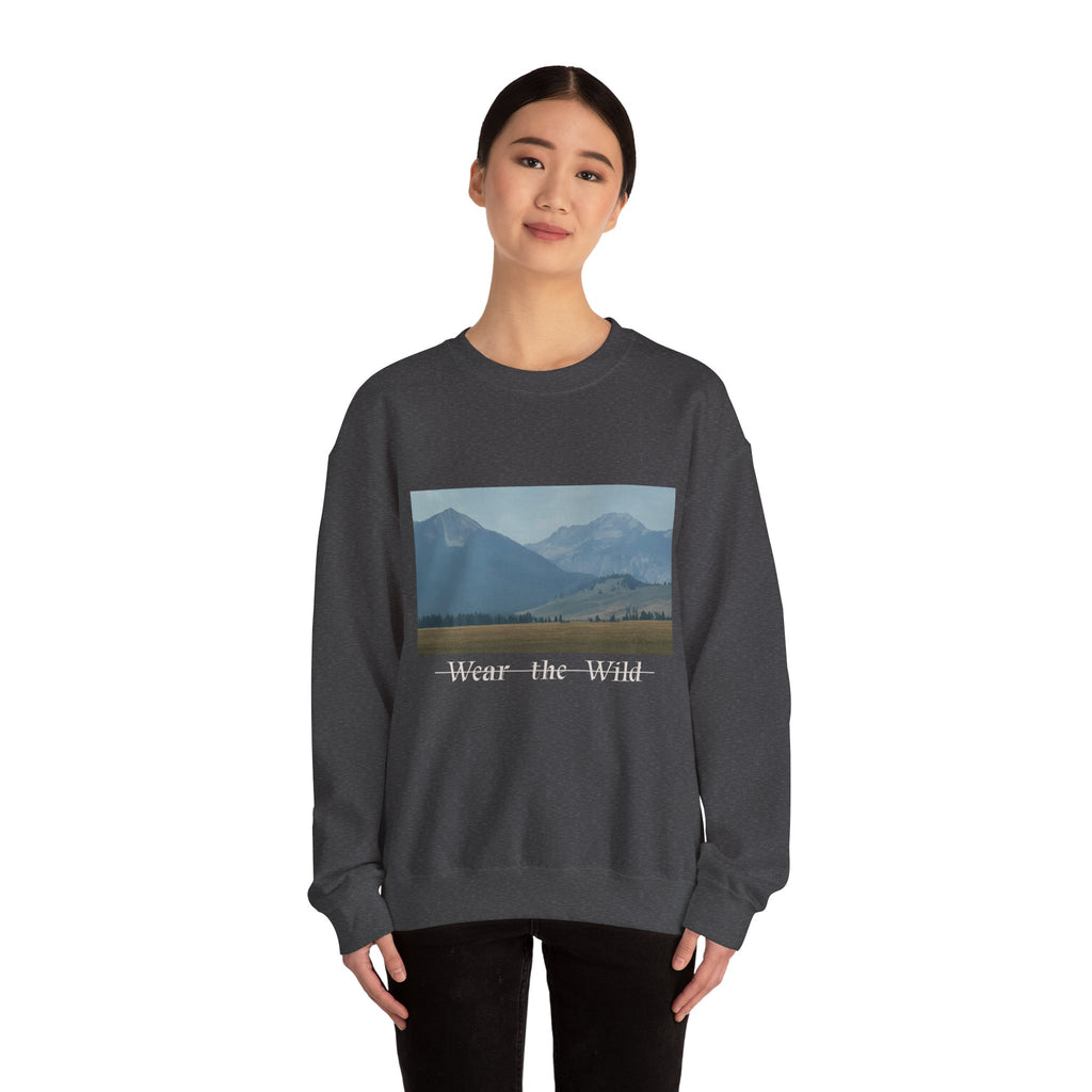 Crewneck Sweatshirt — 'Wear the Wild' Mountain Landscape Cozy Outdoor Pullover