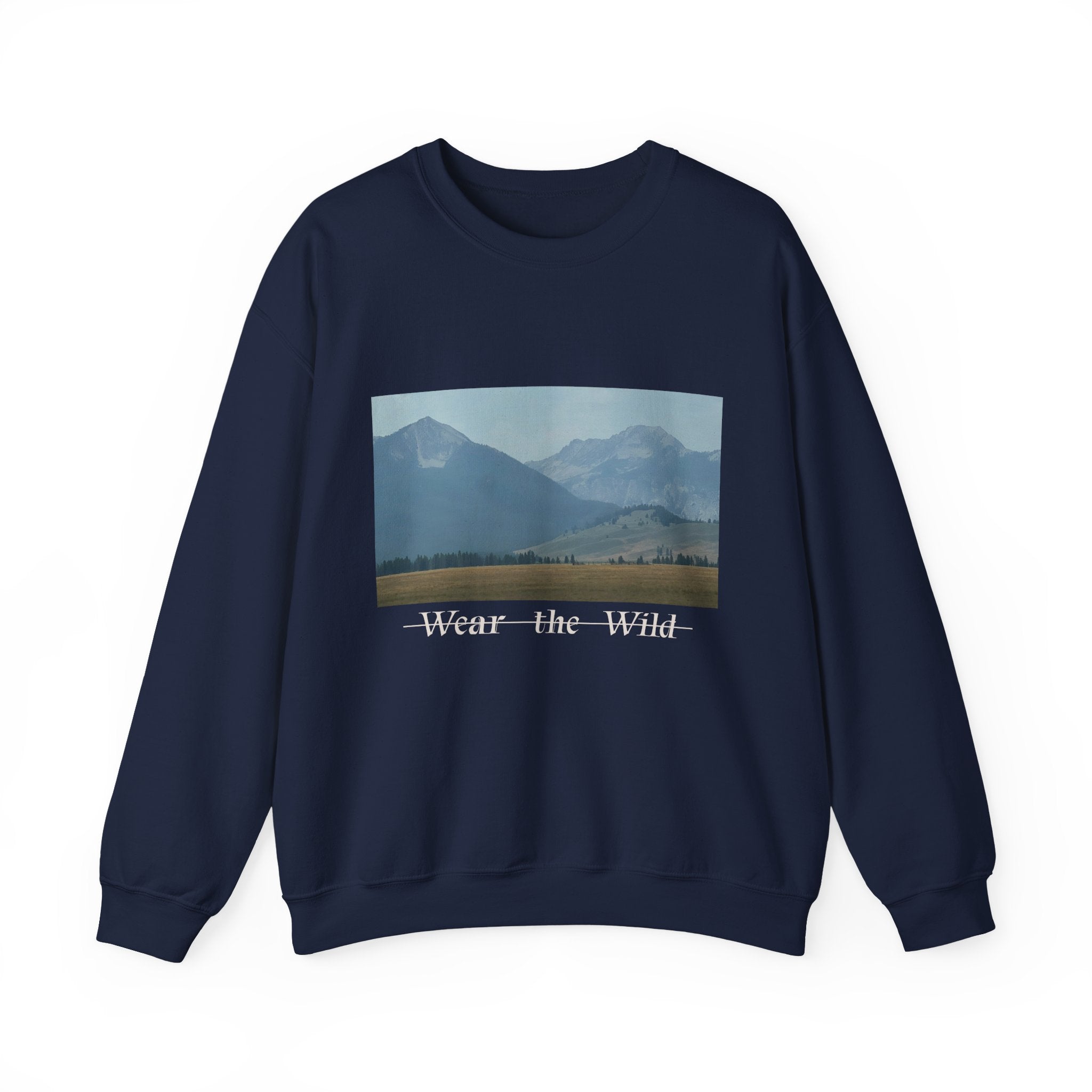 Crewneck Sweatshirt — 'Wear the Wild' Mountain Landscape Cozy Outdoor Pullover