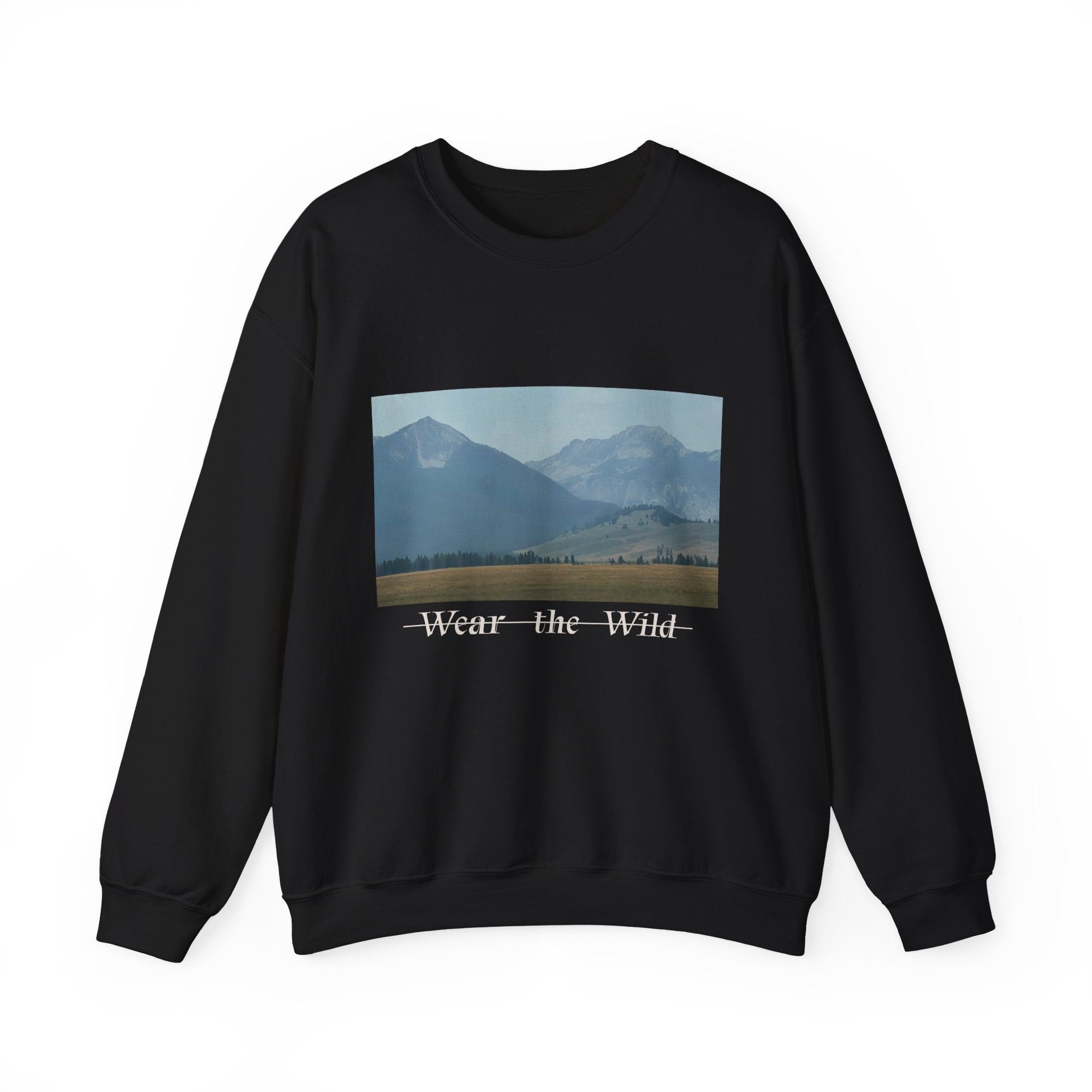 Crewneck Sweatshirt — 'Wear the Wild' Mountain Landscape Cozy Outdoor Pullover