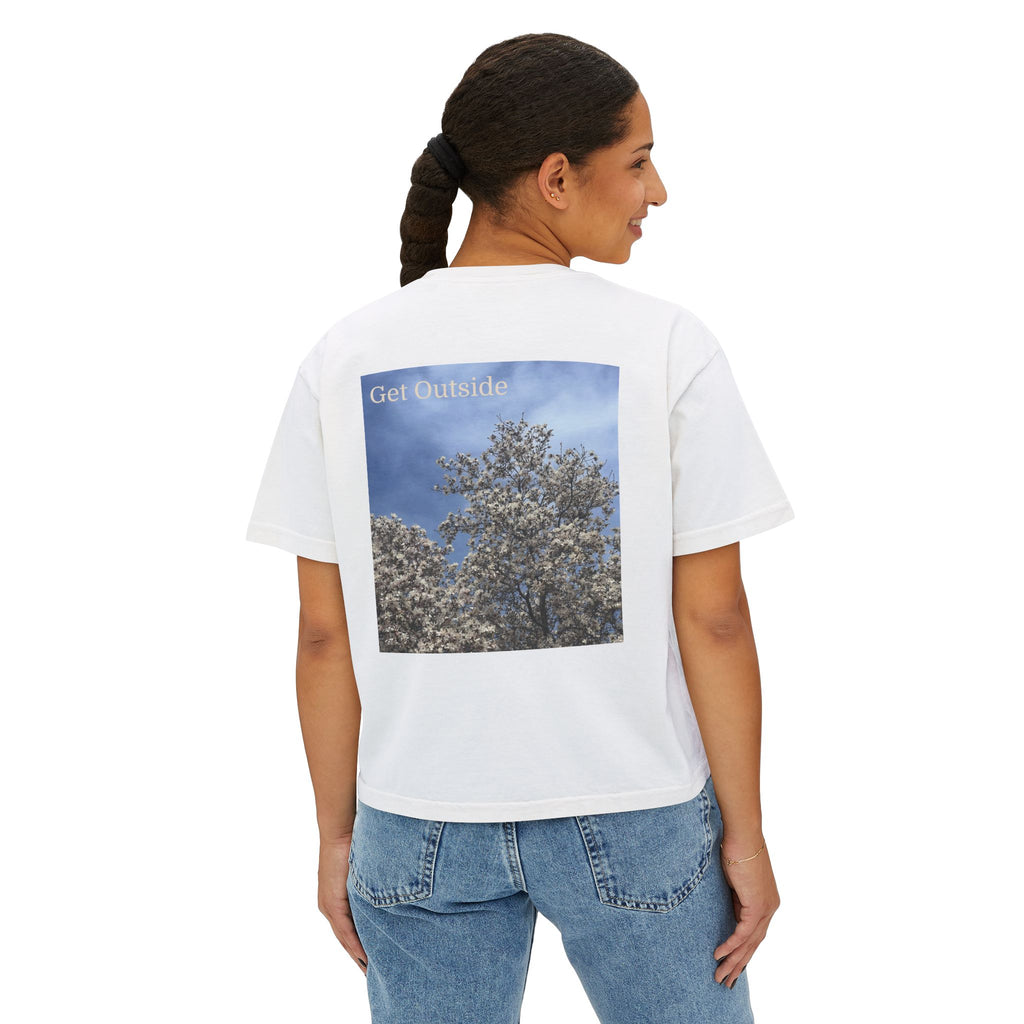 Get Outside Floral Boxy Tee — Women's Cropped Nature Graphic T-Shirt