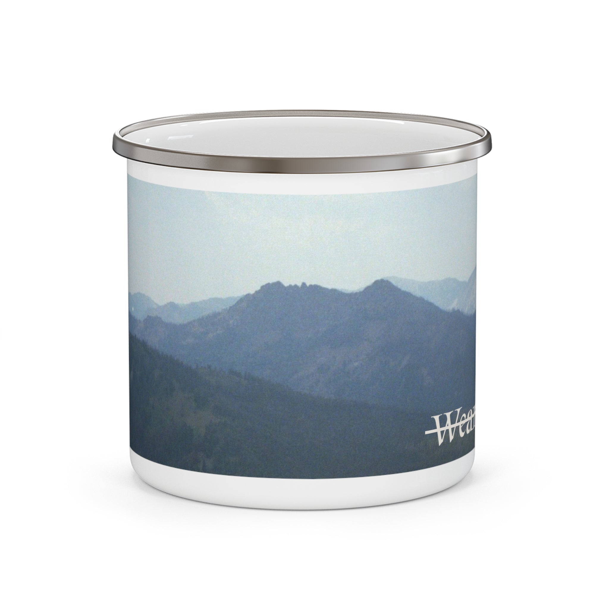 Enamel Camping Mug — Misty Mountain Panorama Coffee Cup