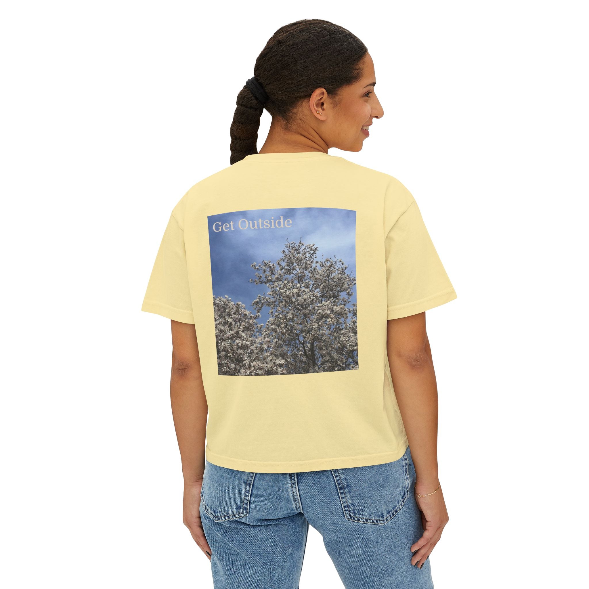 Get Outside Floral Boxy Tee — Women's Cropped Nature Graphic T-Shirt